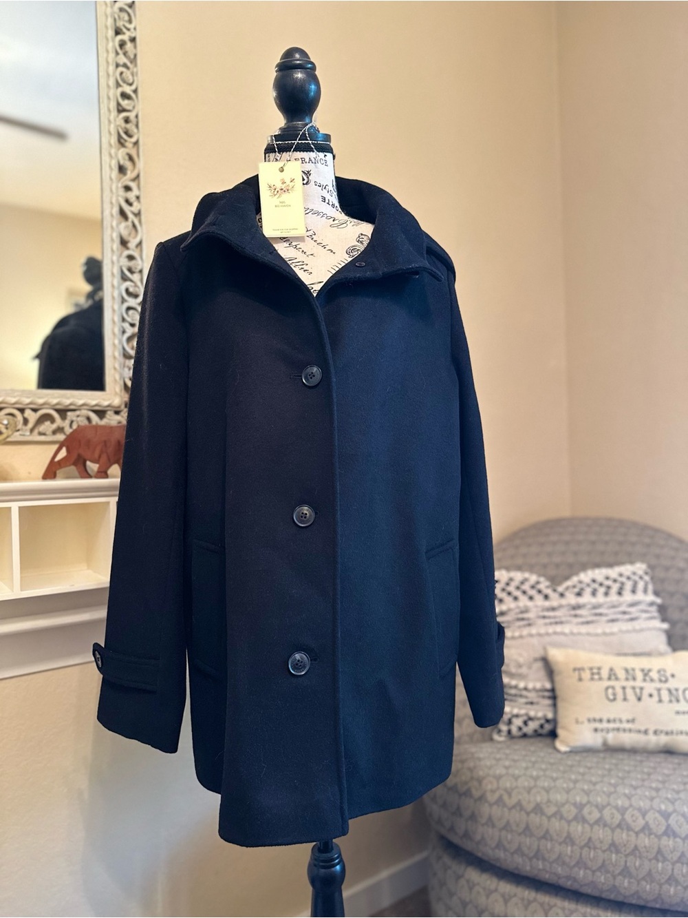 Ralph Lauren Women’s Black Wool-Blend Coat - Classic Button Front